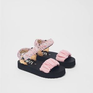 zara gingham/floral sandals
